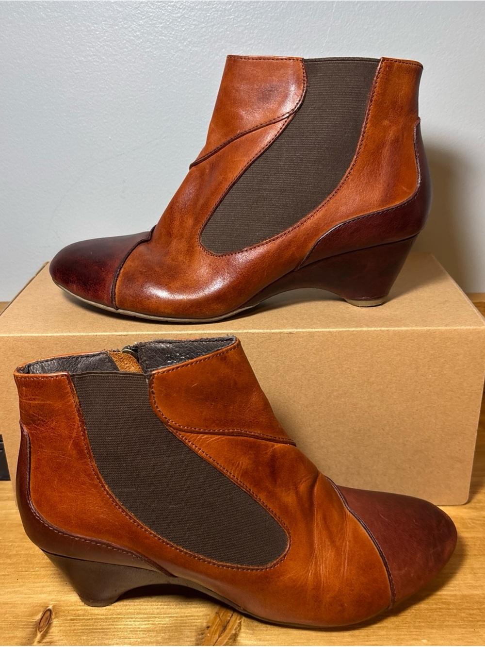 L'Artiste Spring Step Bourgeois Brown Leather Ankle Boots Women 39